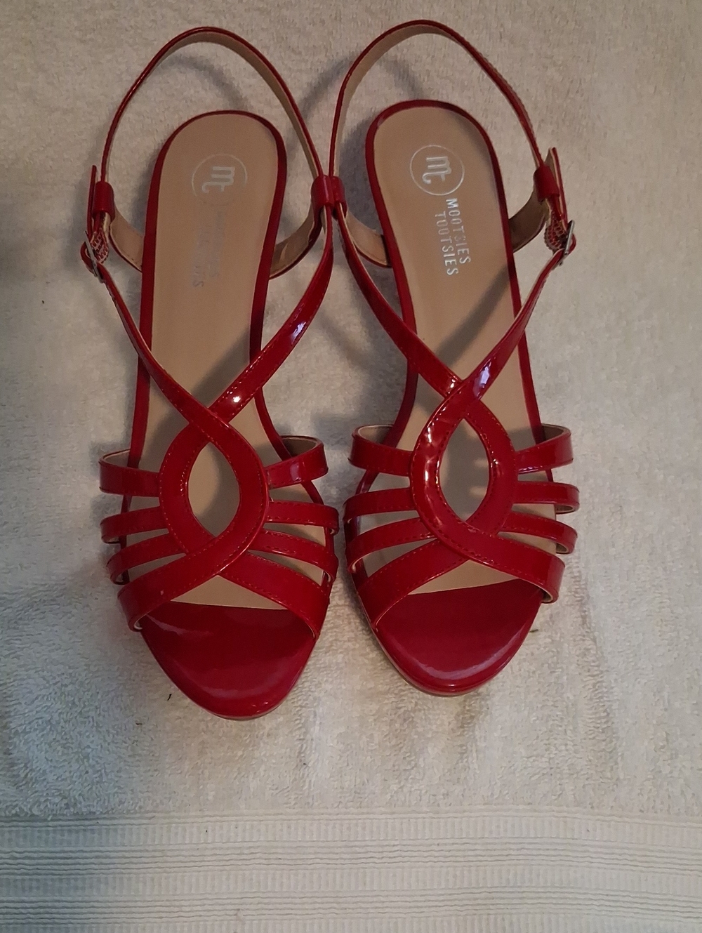 Mootsies Tootsies Red Patent Crisscross Slingback Heels